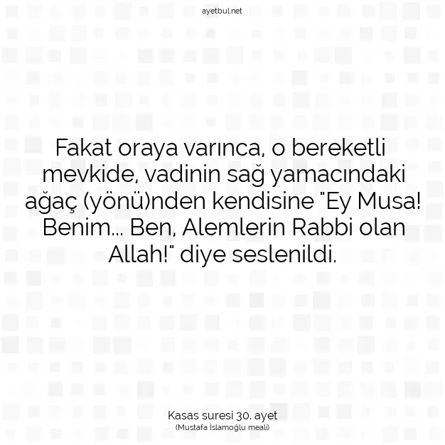 Ayetbul | Kuran Mealleri | Quran | Kasas suresi 30. ayet