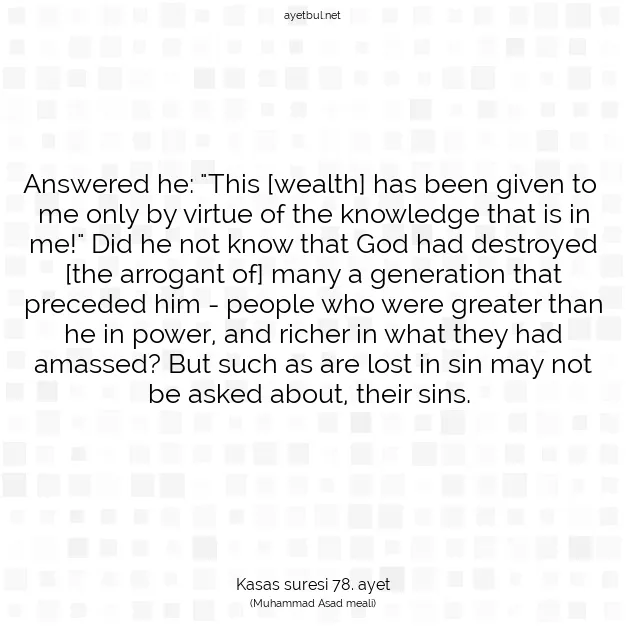 Ayetbul | Kuran Mealleri | Quran | Kasas suresi 78. ayet