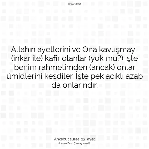 Ayetbul | Kuran Mealleri | Quran | Ankebut suresi 23. ayet