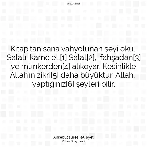 Ayetbul | Kuran Mealleri | Quran | Ankebut suresi 45. ayet