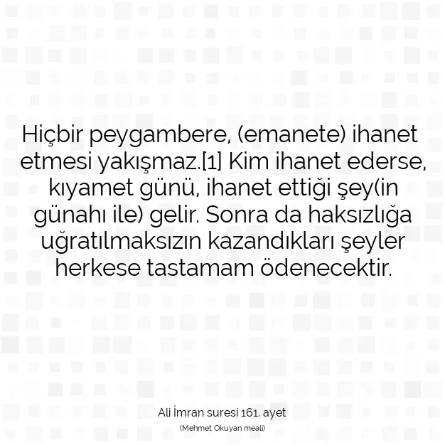 Ayetbul | Kuran Mealleri | Quran | Ali İmran suresi 161. ayet