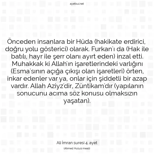Ayetbul | Kuran Mealleri | Quran | Ali İmran suresi 4. ayet