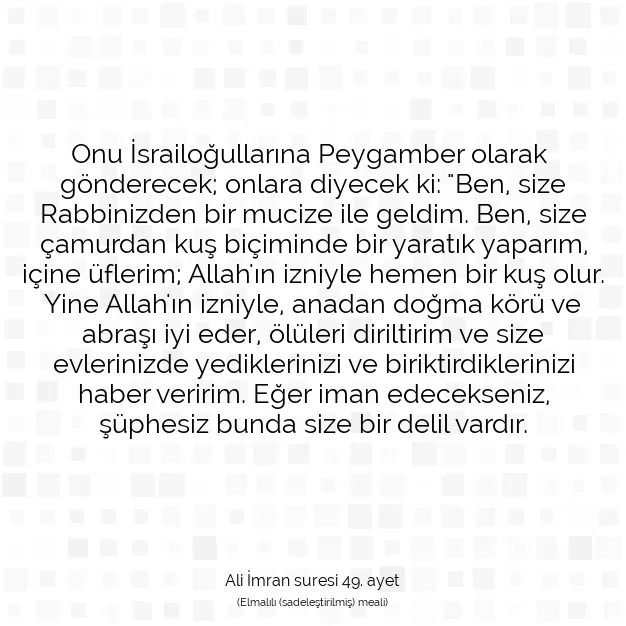 Ayetbul | Kuran Mealleri | Quran | Ali İmran suresi 49. ayet