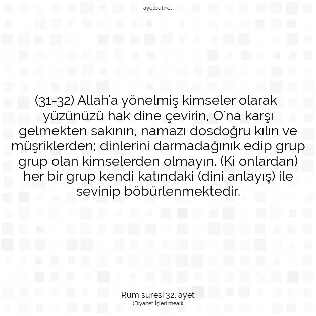 Ayetbul | Kuran Mealleri | Quran | Rum suresi 32. ayet