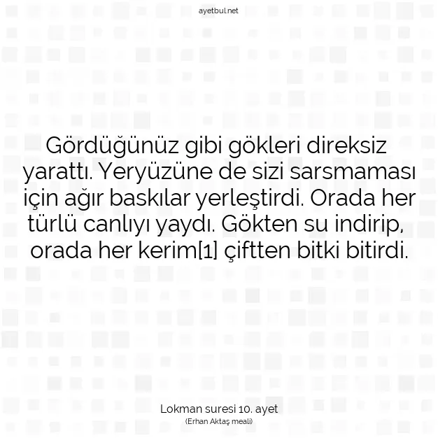 Ayetbul | Kuran Mealleri | Quran | Lokman suresi 10. ayet