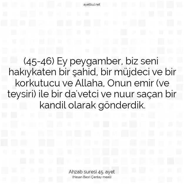 Ayetbul | Kuran Mealleri | Quran | Ahzab suresi 45. ayet