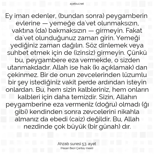 Ayetbul | Kuran Mealleri | Quran | Ahzab suresi 53. ayet