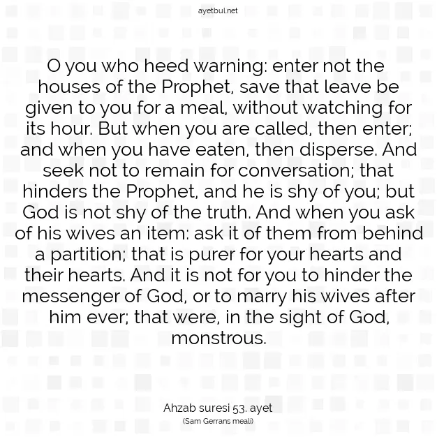 Ayetbul | Kuran Mealleri | Quran | Ahzab suresi 53. ayet