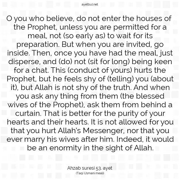 Ayetbul | Kuran Mealleri | Quran | Ahzab suresi 53. ayet