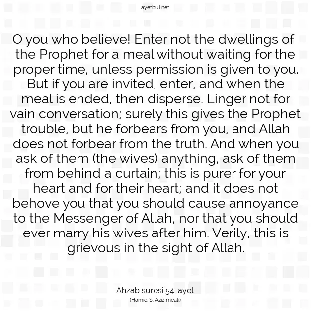 Ayetbul | Kuran Mealleri | Quran | Ahzab suresi 54. ayet