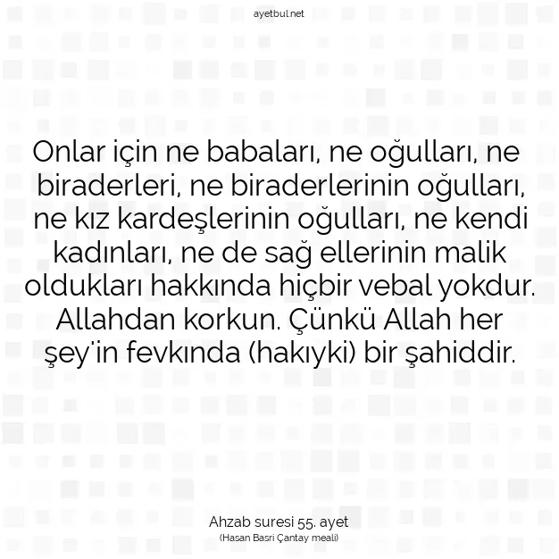 Ayetbul | Kuran Mealleri | Quran | Ahzab suresi 55. ayet
