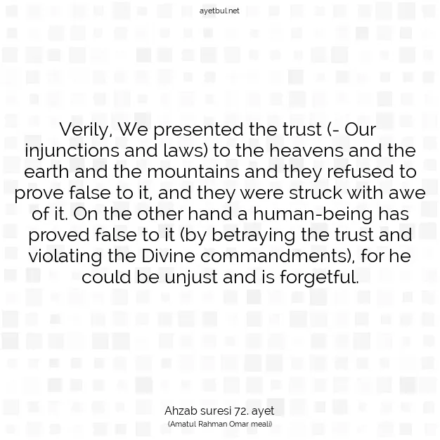 Ayetbul | Kuran Mealleri | Quran | Ahzab suresi 72. ayet