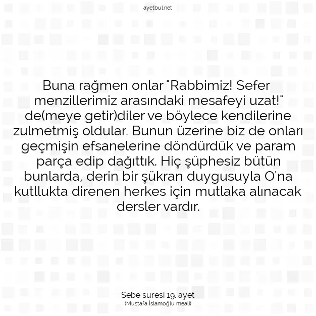 Ayetbul | Kuran Mealleri | Quran | Sebe suresi 19. ayet