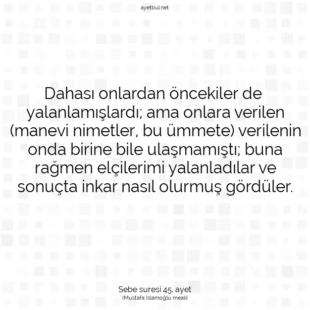 Ayetbul | Kuran Mealleri | Quran | Sebe suresi 45. ayet