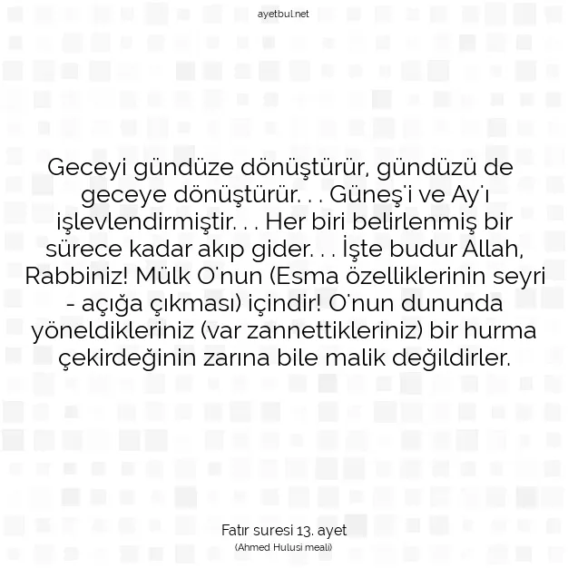 Ayetbul | Kuran Mealleri | Quran | Fatır suresi 13. ayet