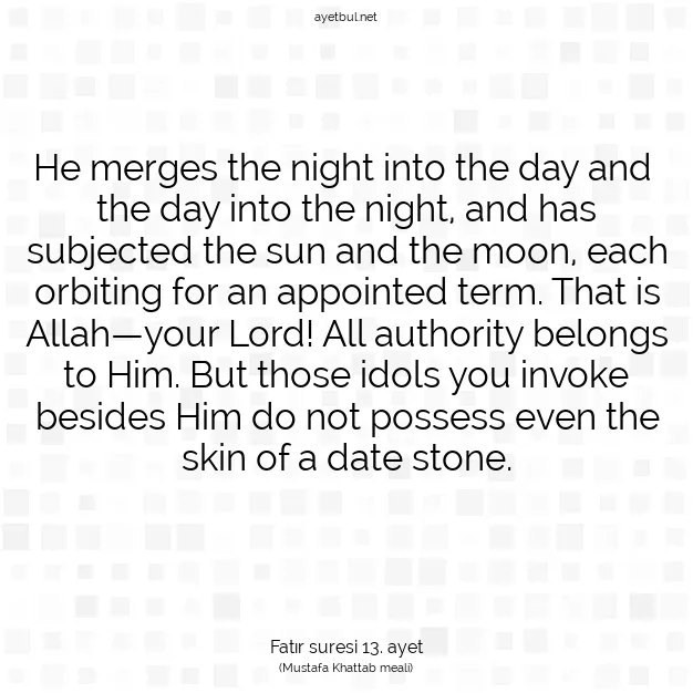 Ayetbul | Kuran Mealleri | Quran | Fatır suresi 13. ayet