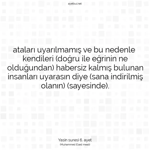 Ayetbul | Kuran Mealleri | Quran | Yasin suresi 6. ayet