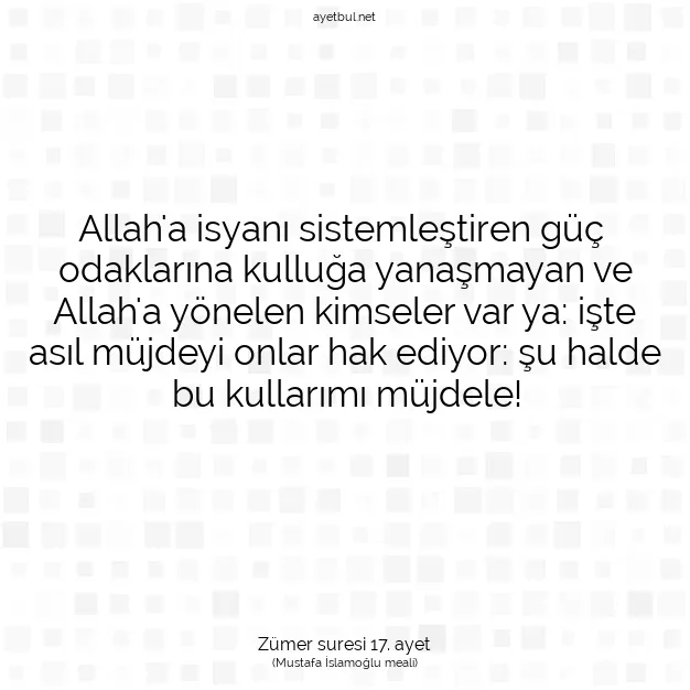 Ayetbul | Kuran Mealleri | Quran | Zümer suresi 17. ayet