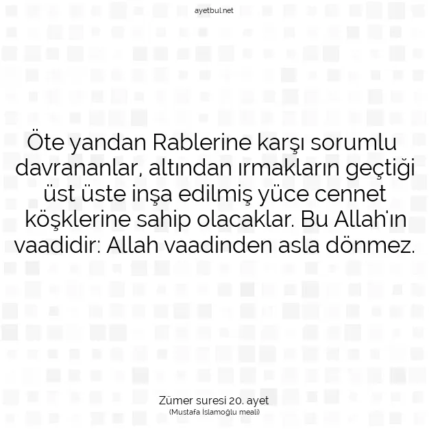 Ayetbul | Kuran Mealleri | Quran | Zümer suresi 20. ayet