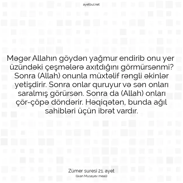 Ayetbul | Kuran Mealleri | Quran | Zümer suresi 21. ayet