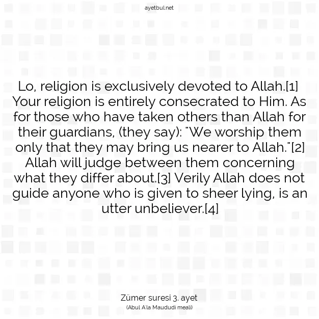 Ayetbul | Kuran Mealleri | Quran | Zümer suresi 3. ayet
