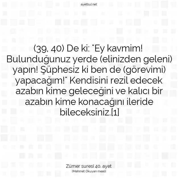 Ayetbul | Kuran Mealleri | Quran | Zümer suresi 40. ayet