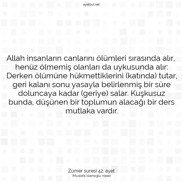 Ayetbul | Kuran Mealleri | Quran | Zümer suresi 42. ayet