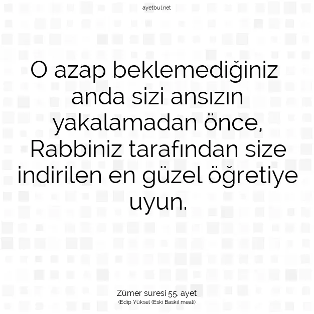 Ayetbul | Kuran Mealleri | Quran | Zümer suresi 55. ayet