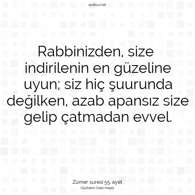 Ayetbul | Kuran Mealleri | Quran | Zümer suresi 55. ayet