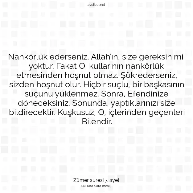 Ayetbul | Kuran Mealleri | Quran | Zümer suresi 7. ayet