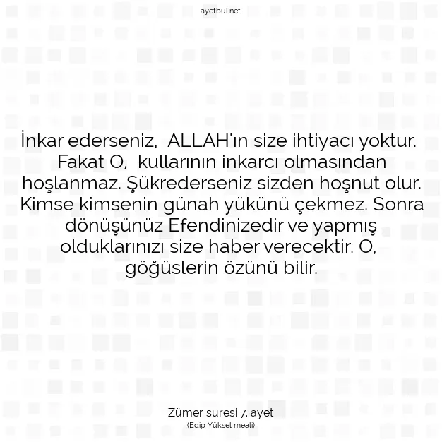Ayetbul | Kuran Mealleri | Quran | Zümer suresi 7. ayet