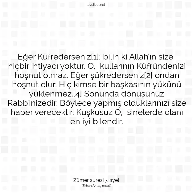 Ayetbul | Kuran Mealleri | Quran | Zümer suresi 7. ayet