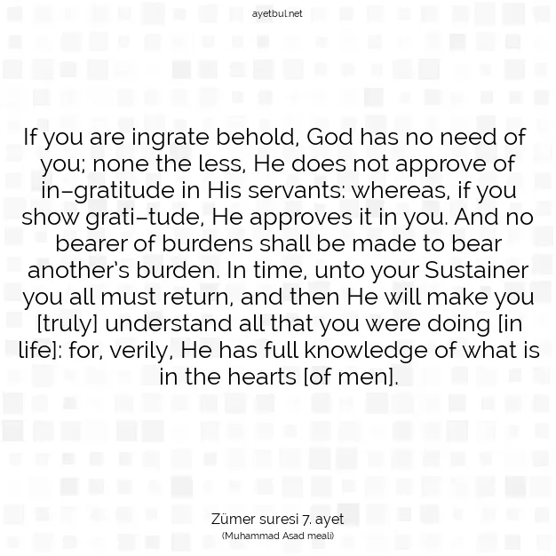 Ayetbul | Kuran Mealleri | Quran | Zümer suresi 7. ayet
