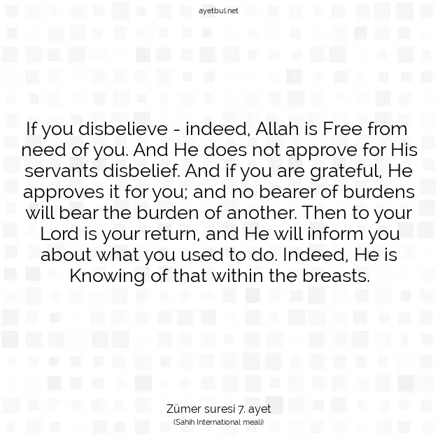 Ayetbul | Kuran Mealleri | Quran | Zümer suresi 7. ayet