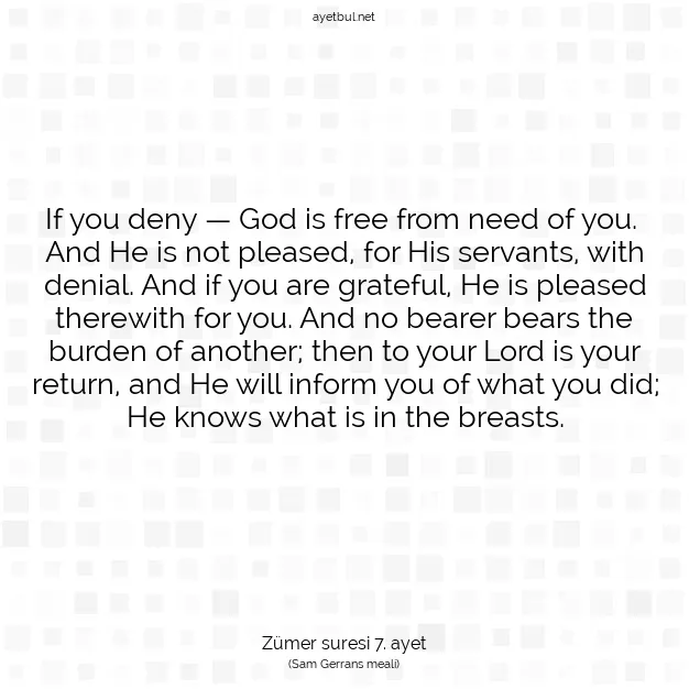 Ayetbul | Kuran Mealleri | Quran | Zümer suresi 7. ayet