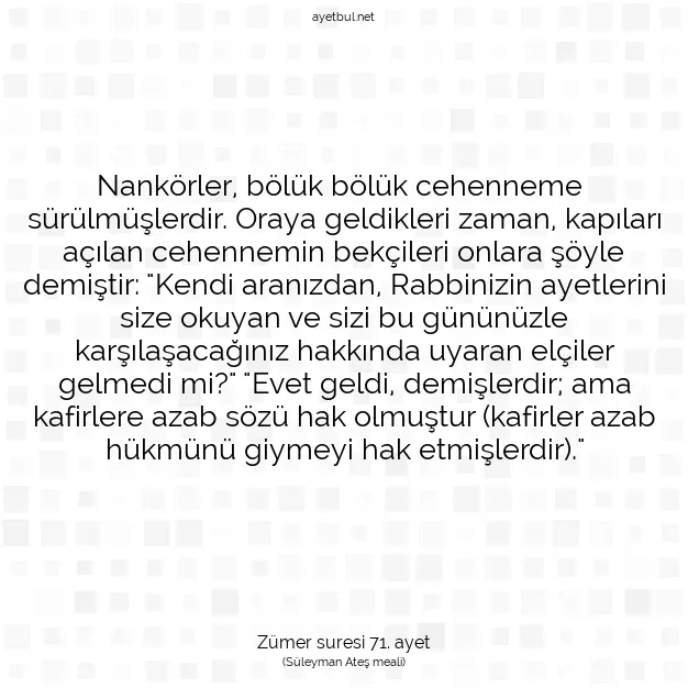 Ayetbul | Kuran Mealleri | Quran | Zümer suresi 71. ayet