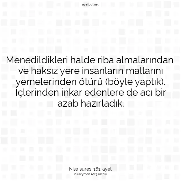 Ayetbul | Kuran Mealleri | Quran | Nisa suresi 161. ayet
