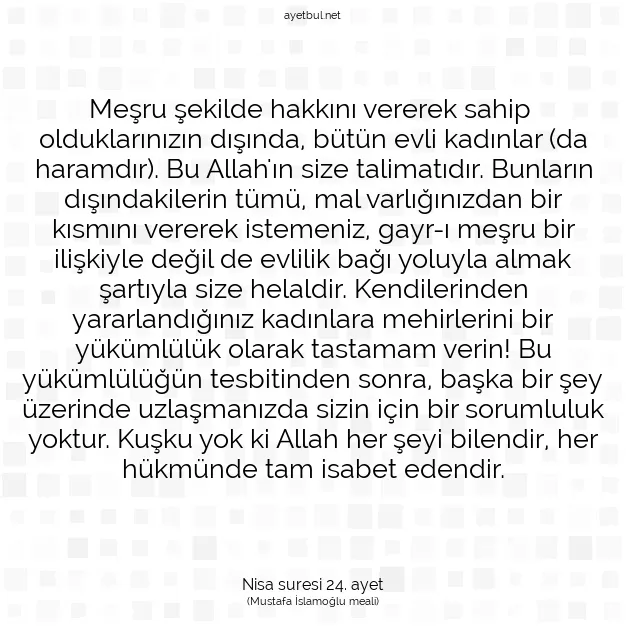 Ayetbul | Kuran Mealleri | Quran | Nisa suresi 24. ayet