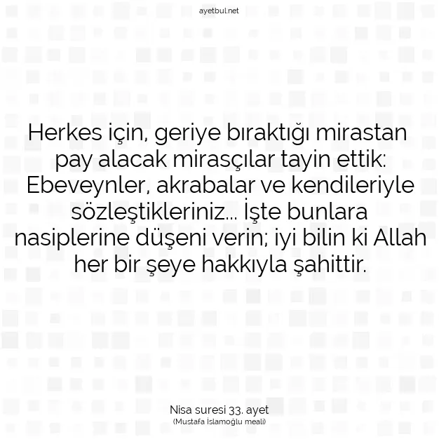 Ayetbul | Kuran Mealleri | Quran | Nisa suresi 33. ayet