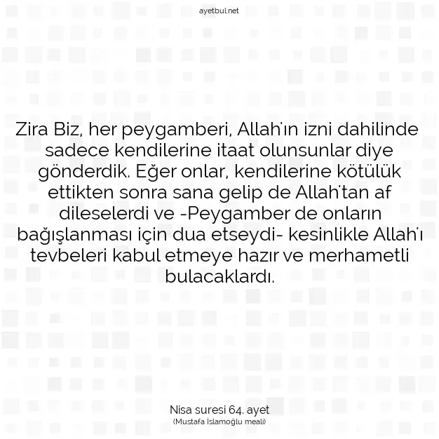 Ayetbul | Kuran Mealleri | Quran | Nisa suresi 64. ayet