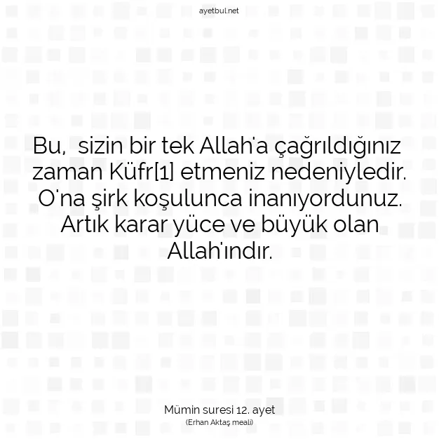 Ayetbul | Kuran Mealleri | Quran | Mümin suresi 12. ayet