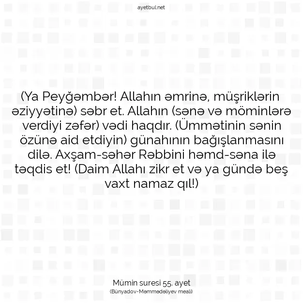 Ayetbul | Kuran Mealleri | Quran | Mümin suresi 55. ayet