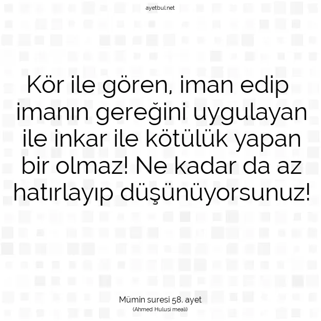 Ayetbul | Kuran Mealleri | Quran | Mümin suresi 58. ayet