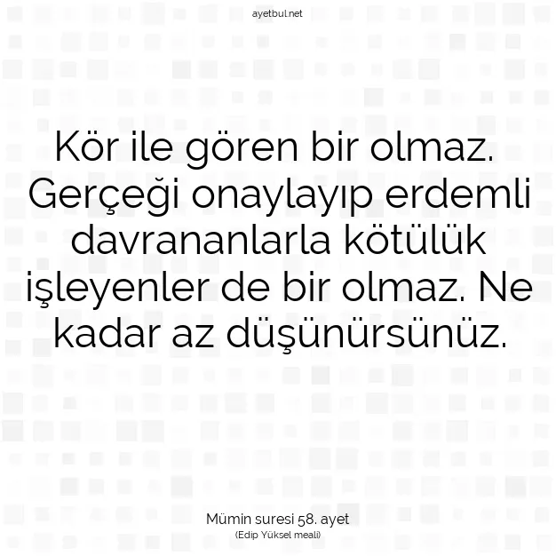 Ayetbul | Kuran Mealleri | Quran | Mümin suresi 58. ayet