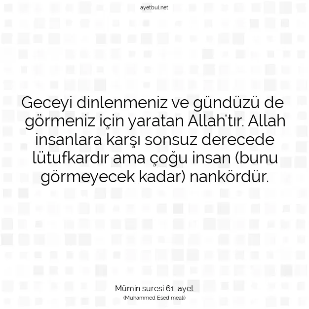 Ayetbul | Kuran Mealleri | Quran | Mümin suresi 61. ayet