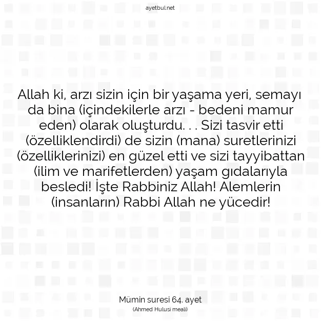 Ayetbul | Kuran Mealleri | Quran | Mümin suresi 64. ayet