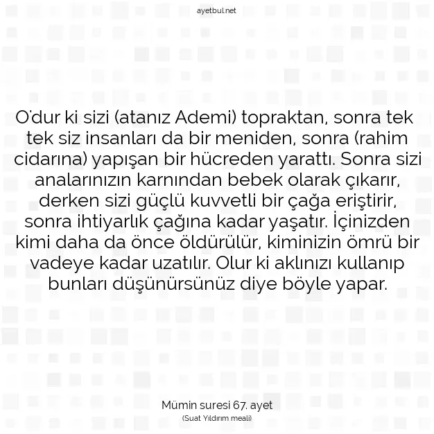 Ayetbul | Kuran Mealleri | Quran | Mümin suresi 67. ayet