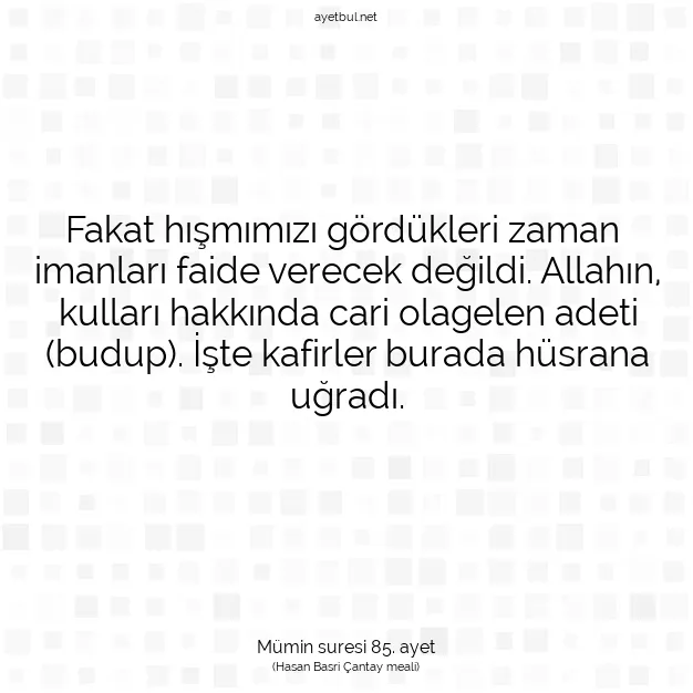 Ayetbul | Kuran Mealleri | Quran | Mümin suresi 85. ayet