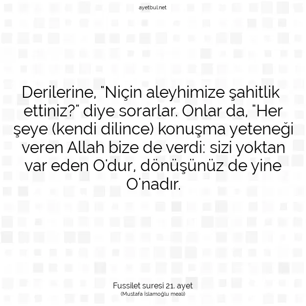 Ayetbul | Kuran Mealleri | Quran | Fussilet suresi 21. ayet