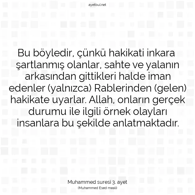 Ayetbul | Kuran Mealleri | Quran | Muhammed suresi 3. ayet